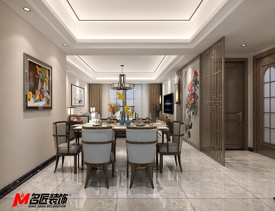 新中式风格室内装修设计效果图-莆田中海寰宇三居123平米