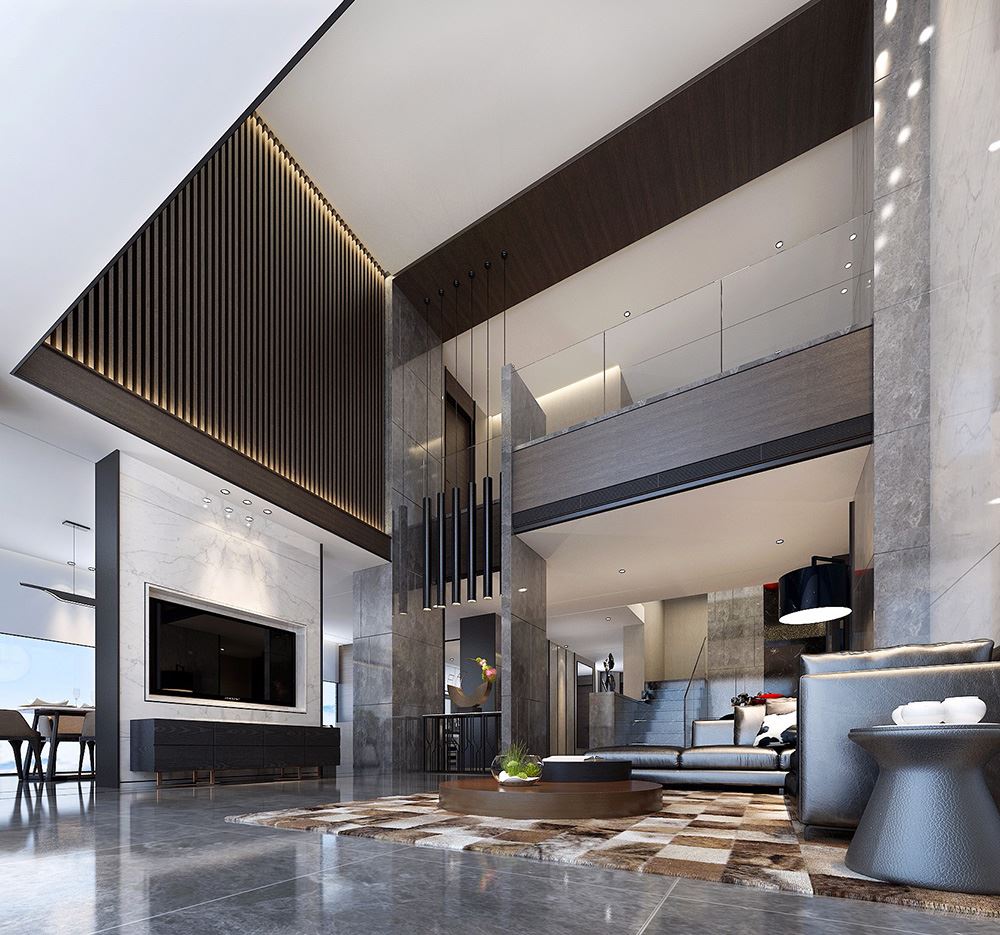 黑白灰现代简约风格室内装修效果图-莆田天湖郦都别墅420平米